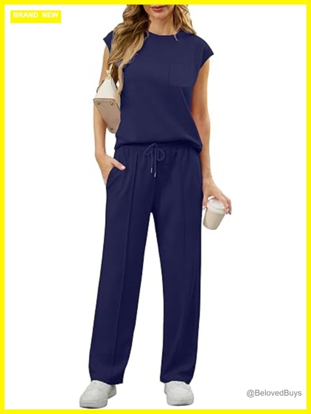 2 Piece Lounge Set Sleeveless Sweatsuit Wide Leg Tracksuit with Pockets